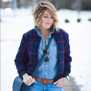 Old Navy Sherpa Lined Plaid Wool Bomber Jacket, M